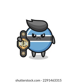 botswana flag badge mascot character as a MMA fighter with the champion belt , cute style design for t shirt, sticker, logo element