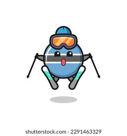 botswana flag badge mascot character as a ski player , cute style design for t shirt, sticker, logo element