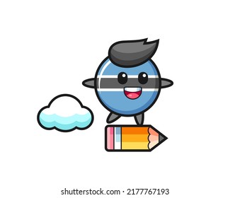 botswana flag badge mascot illustration riding on a giant pencil , cute style design for t shirt, sticker, logo element