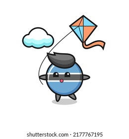 botswana flag badge mascot illustration is playing kite , cute style design for t shirt, sticker, logo element