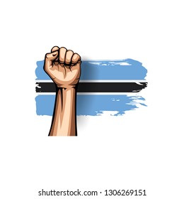 Botswana flag and hand on white background. Vector illustration