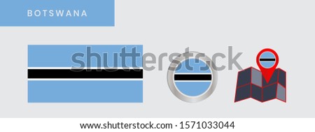 The Botswana flag is horizontally isolated in official colors, map pins, like the original