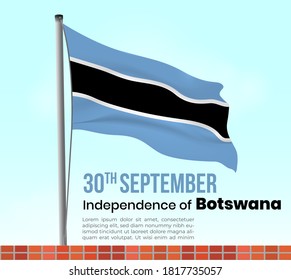 Botswana flag. Botswana independence day or republic day vector illustration . Botswana flag on pole.