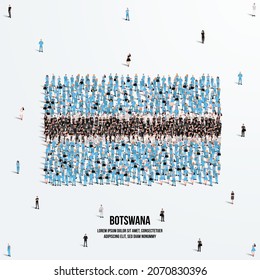Botswana Flag. A large group of people form to create the shape of the Botswana flag. Vector Illustration.