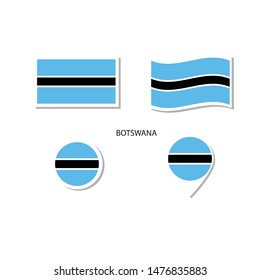 Botswana flag logo icon set, rectangle flat icons, circular shape, marker with flags.