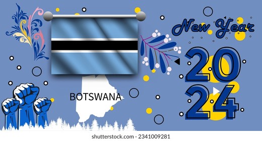 bandera botswana y puño de mapa levantado. Día Nacional o Día de la Independencia creado para la celebración botswana. feliz año nuevo 2024. Año nuevo 2024. Diseño vintage moderno con fondo abstracto.Imagen vectorial.