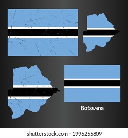 Botswana Flag with Map in grunge texture. Vector template.