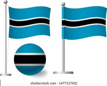 Botswana flag on pole and ball. Metal flagpole. National flag of Botswana vector illustration
