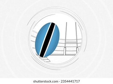 Botswana flag on rugby ball, lined circle rugby icon with ball in a crowded stadium. Vector sport emblem on abstract background.