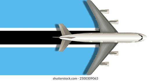 Botswana flag with a plane flying over it close up. Vector image.