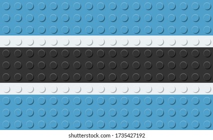 Botswana Flag from plastic building bricks blocks toy. Vector illustration.