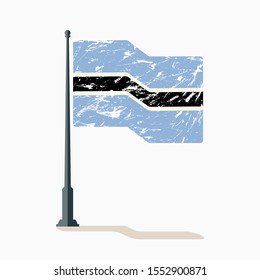 Botswana flag with scratches, vector flag of Botswana waving on flagpole with shadow.