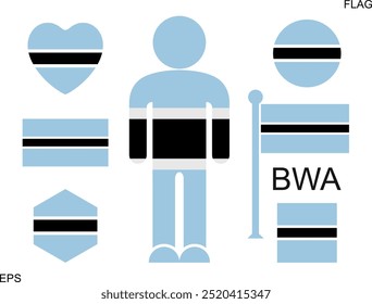 Botswana flag set. Isolated Botswana flag on white background