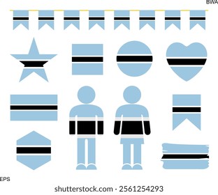 Botswana flag set. Isolated Botswana flag on white background