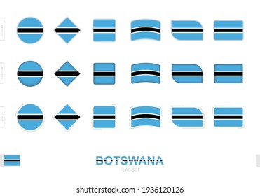 Botswana flag set, simple flags of Botswana with three different effects. Vector illustration.