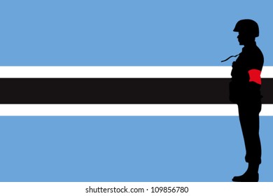 The Botswana flag and the silhouette of a soldier with Red Arm Band