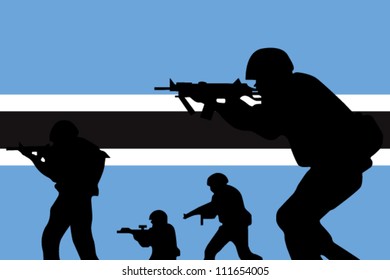 The Botswana flag and the silhouette of a soldier with Red Arm Band