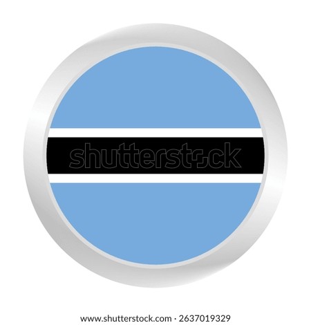 The Botswana flag.  Silver frame. Circle flag icon logo. Round glossy. Flag icon. Standard color. Digital illustration. 