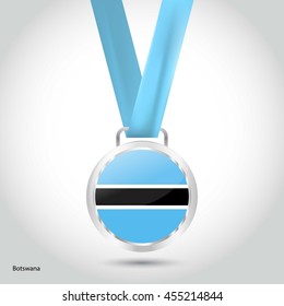 Botswana Flag in Silver Medal. Vector Illustration. RIO Olympic Game silver Medal. Vector Illustration