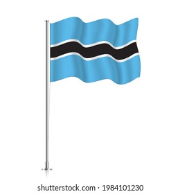 Botswana flag waving on a metallic pole. The official flag of Botswana, isolated on a white background.