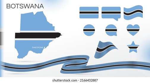 Botswana Flags Set Various Designs Map Stock Vector Royalty Free