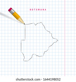 Botswana freehand pencil sketch outline vector map on checkered pattern school notebook page.