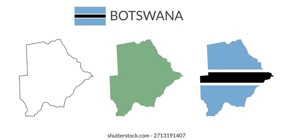 Botswana, geografische Grenzen einzeln auf weißem Hintergrund. Flagge von Botswana. Vektor flache Cliparts.