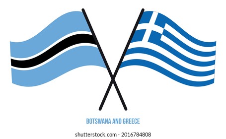 Botswana and Greece Flags Crossed And Waving Flat Style. Official Proportion. Correct Colors.