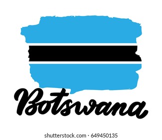 Botswana hand drawn ink brush lettering with the national flag of the country. Calligraphy word "Botswana". Botswana national symbol