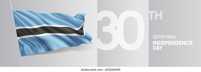 Botswana happy independence day greeting card, banner vector illustration. Botswanan national holiday 30th of September design element with 3D waving flag on flagpole