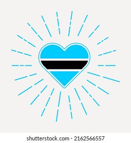 Botswana heart with flag of the country. Sunburst around Botswana heart sign. Vector illustration.