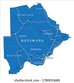 Botswana highly detailed political map