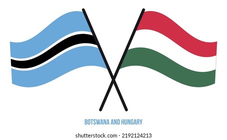Banderas de Botsuana y Hungría Cruzadas y ondeando estilo plano. Proporción oficial. Colores correctos.