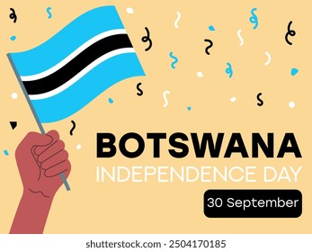 Botswana independence day 30 September, Botswana flag in hand. Greeting card, poster, banner template	