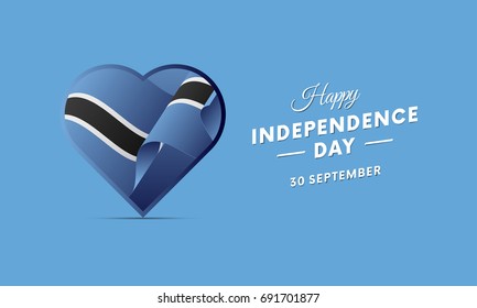 Botswana Independence Day. 30 September. Waving flag in heart. Vector illustration.