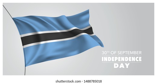 Botswana independence day greeting card, banner, horizontal vector illustration. Botswanian holiday 30th of September design element with waving flag as a symbol of independence 