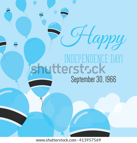 Botswana Independence Day Greeting Card. Flying Flat Balloons In National Colors of Botswana. Happy Independence Day Vector Illustration. Motswana Flag Balloons.