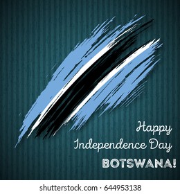 Botswana Independence Day Patriotic Design. Expressive Brush Stroke in National Flag Colors on dark striped background. Happy Independence Day Botswana Vector Greeting Card.