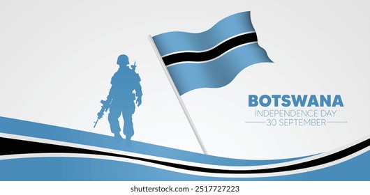Botswana Independence Day solider standing with waving flag vector poster