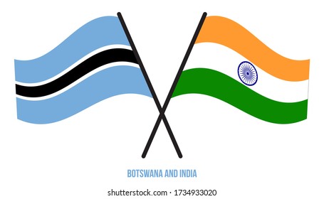 Botswana and India Flags Crossed And Waving Flat Style. Official Proportion. Correct Colors.