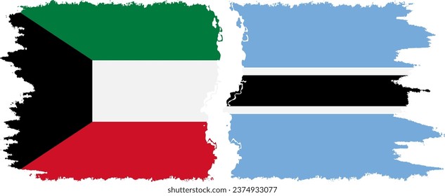 Botswana and Kuwait grunge flags connection, vector