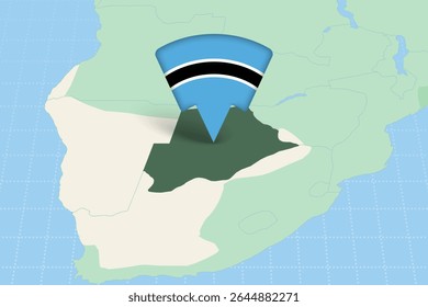Botswana Location Highlighted on African Map with Flag Icon. Detailed Vector Design.