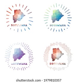 Botswana low poly sunburst set. Logo of country in geometric polygonal style. Vector illustration.