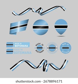 Botswana made in logo. Set of design flags label icon, stripes, ribbons
