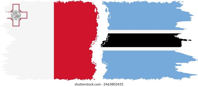 Botswana and Malta grunge flags connection, vector