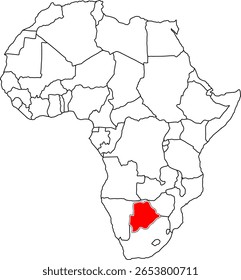 Botswana map, map of the African continent highlighting the country of Botswana	