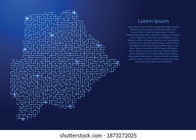 Botswana map from blue pattern of the maze grid and glowing space stars grid. Vector illustration.