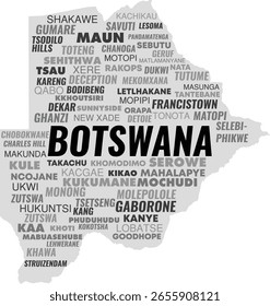 Mapa de Botsuana con nombres de ciudades – Tipografía Diseño de Vectores
