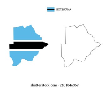 Botswana map city vector divided by outline simplicity style. Have 2 versions, black thin line version and color of country flag version. Both map were on the white background.