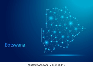 Botswana map - concept of communication technology, graphic of low poly.